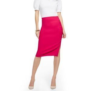 NY&Co Whitney High Waist Pull On Pencil Skirt Button Accent 7th Avenue Magenta M